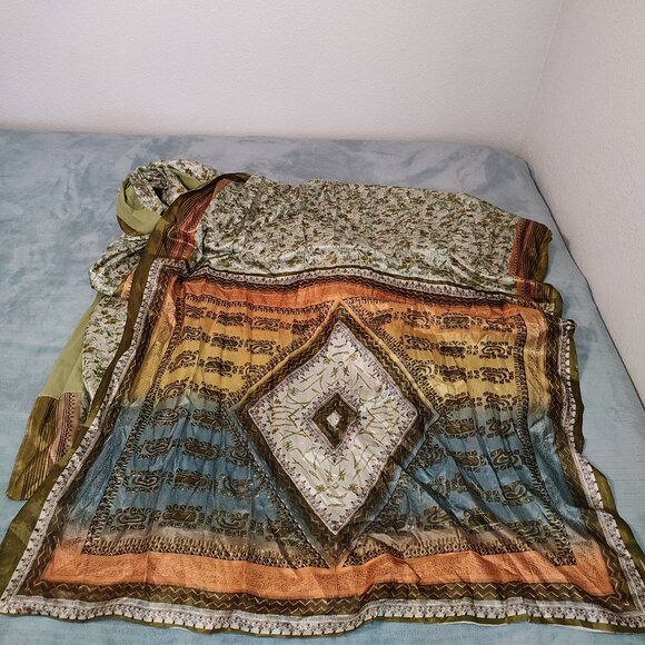 Silk Saree Sari Long Traditional 16 Feet Long Wrap Ethnic India Outfit Vintage - Picture 2 of 7